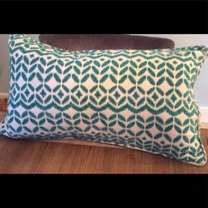 Teal and White Custom Down Lumbar Pillow 24”
